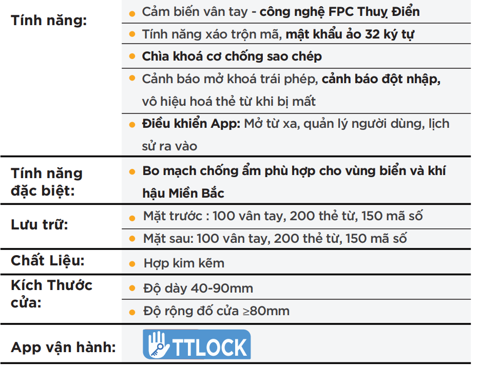 Thông số chi tiết Khóa cửa vân tay Hyundai  HY-SLN002