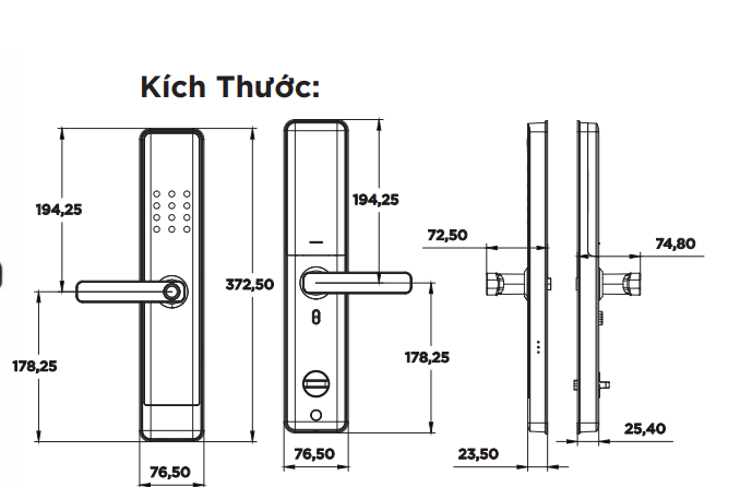 Kích thước Khóa cửa vân tay Hyundai HY-SL007