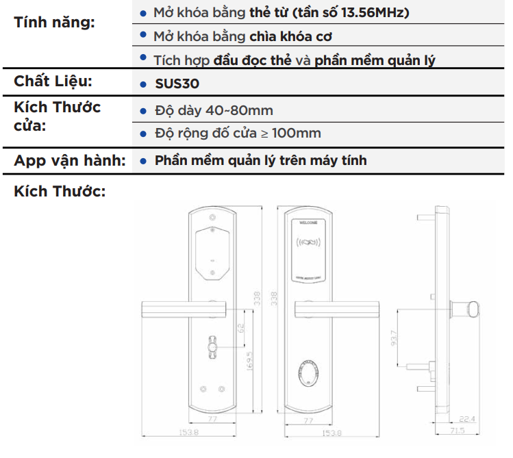 tính năng khoá thẻ từ Hyundai HY-SL04