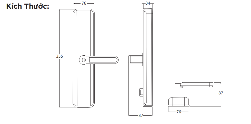 Kích thước Khóa cửa vân tay Hyundai HY-SL609